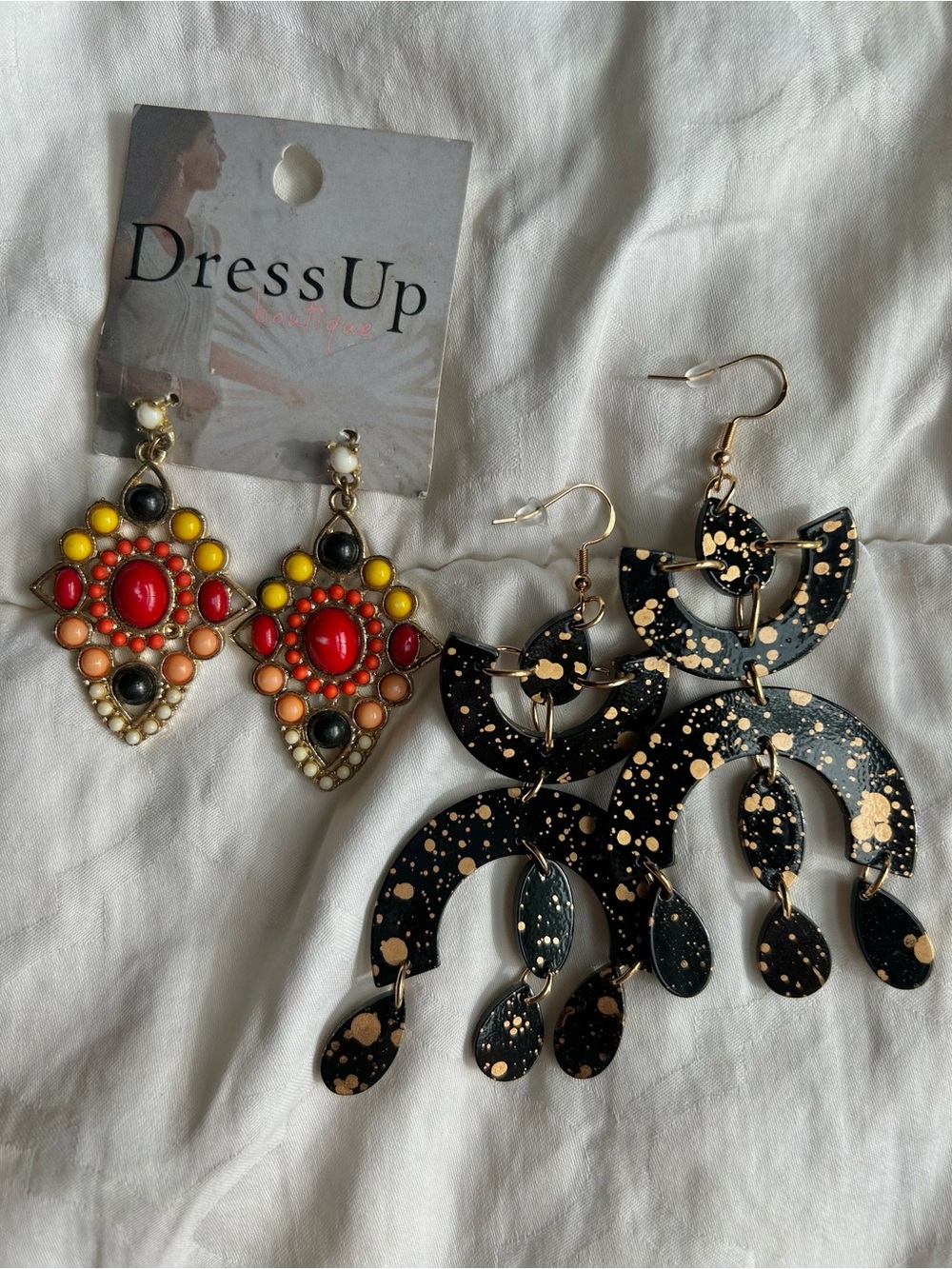 Dress Up Colorful Beaded Drop Earrings & Black Gold Splatter Statement Earrings